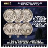3 Coin Buffalo Nickel 5c All Mint Set P,D,S  Rando