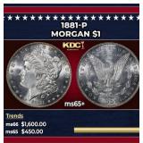 1881-p Morgan Dollar $1 Grades ms65+