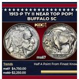 1913-p Ty II Buffalo Nickel Near Top Pop! 5c ms67