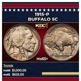1915-p Buffalo Nickel 5c Grades ms65+