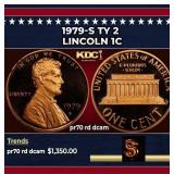 1979-s Ty 2 Proof Lincoln Cent 1c pr70 rd dcam SEG
