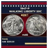1947-p Walking Liberty Half Dollar 50c Grades ms66