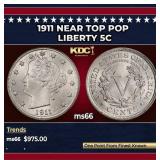 1911 Liberty Nickel Near Top Pop 5c ms66 SEGS