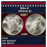 1924-p Peace Dollar $1 ms66+ SEGS