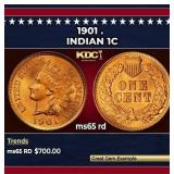 1901 Indian Cent . 1c Grades ms65 rd