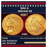 1910-s Gold Indian Half Eagle $5 ms64 USCG