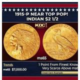 1915-p Gold Indian Quarter Eagle Near Top Pop! $2