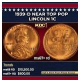 1939-d Lincoln Cent Near Top Pop 1c ms67+ rd SEGS