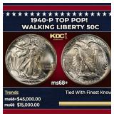 1940-p Walking Liberty Half Dollar TOP POP! 50c ms