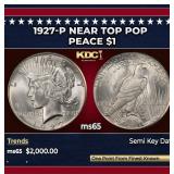 1927-p Peace Dollar Near Top Pop $1 ms65 SEGS