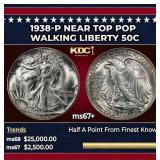 1938-p Walking Liberty Half Dollar Near Top Pop 50