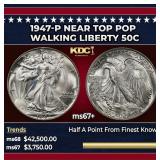 1947-p Walking Liberty Half Dollar Near Top Pop 50