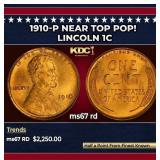1910-p Lincoln Cent Near Top Pop! 1c ms67 rd SEGS