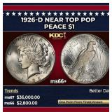 1926-d Peace Dollar Near Top Pop $1 ms66+ SEGS