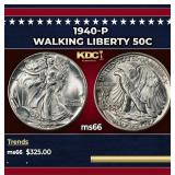 1940-p Walking Liberty Half Dollar 50c Grades ms66