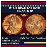 1919-p Lincoln Cent Near Top Pop! 1c ms68+ rd SEGS