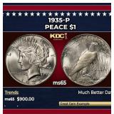 1935-p Peace Dollar $1 Grades ms65