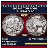 1928-p Buffalo Nickel TOP POP! 5c ms67+ SEGS