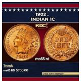 1902 Indian Cent . 1c Grades ms65 rd
