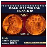 1936-p Lincoln Cent Near Top Pop 1c ms67+ rd SEGS