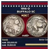 1916-d Buffalo Nickel 5c ms65+ SEGS