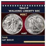 1942-p Walking Liberty Half Dollar 50c ms67 SEGS