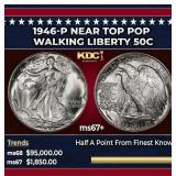 1946-p Walking Liberty Half Dollar Near Top Pop 50