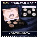 5x Coin Consecutive Peace Dollar Set 1922-1926-p A