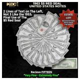 15x 1963 $5 Red Seal United States Note Grades VF/