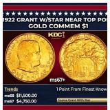 1922 Grant w/Star Gold Commem Dollar Near Top Pop!