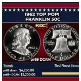 1962 Proof Franklin Half Dollar TOP POP! 50c pr69