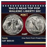 1943-d Walking Liberty Half Dollar Near Top Pop 50