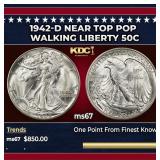 1942-d Walking Liberty Half Dollar Near Top Pop 50