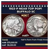 1923-p Buffalo Nickel Near Top Pop! 5c ms67+ SEGS
