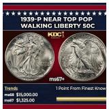 1939-p Walking Liberty Half Dollar Near Top Pop 50
