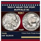 1923-p Buffalo Nickel Near Top Pop! 5c ms67 SEGS