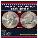 1976-d Ty 2 Eisenhower Dollar Near Top Pop $1 ms66
