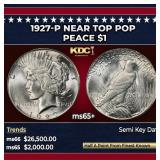 1927-p Peace Dollar Near Top Pop $1 ms65+ SEGS