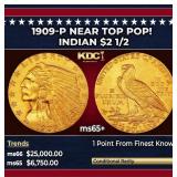 1909-p Gold Indian Quarter Eagle Near Top Pop! $2