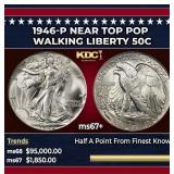 1946-p Walking Liberty Half Dollar Near Top Pop 50