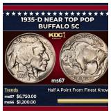 1935-d Buffalo Nickel Near Top Pop 5c ms67 SEGS
