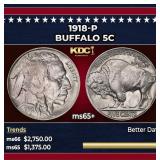 1918-p Buffalo Nickel 5c ms65+ SEGS