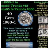 BU Shotgun Jefferson 5c roll, 1980-d 40 pcs Bank $