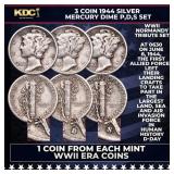 3 Coin 1944 Silver Mercury Dime P,D,S WWII Tribute
