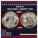 1943-d Walking Liberty Half Dollar 50c ms66+ SEGS