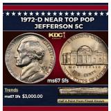 1972-d Jefferson Nickel Near Top Pop 5c ms67 5fs S