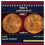 1910-s Lincoln Cent 1c ms66 rd SEGS