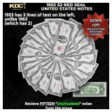 15x 1953 $2 Red Seal United States Note Grades CU