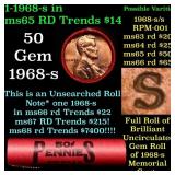 BU Shotgun Lincoln 1c roll, 1968-s 50 pcs Bank Wra