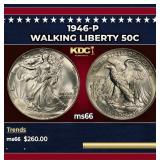 1946-p Walking Liberty Half Dollar 50c Grades ms66